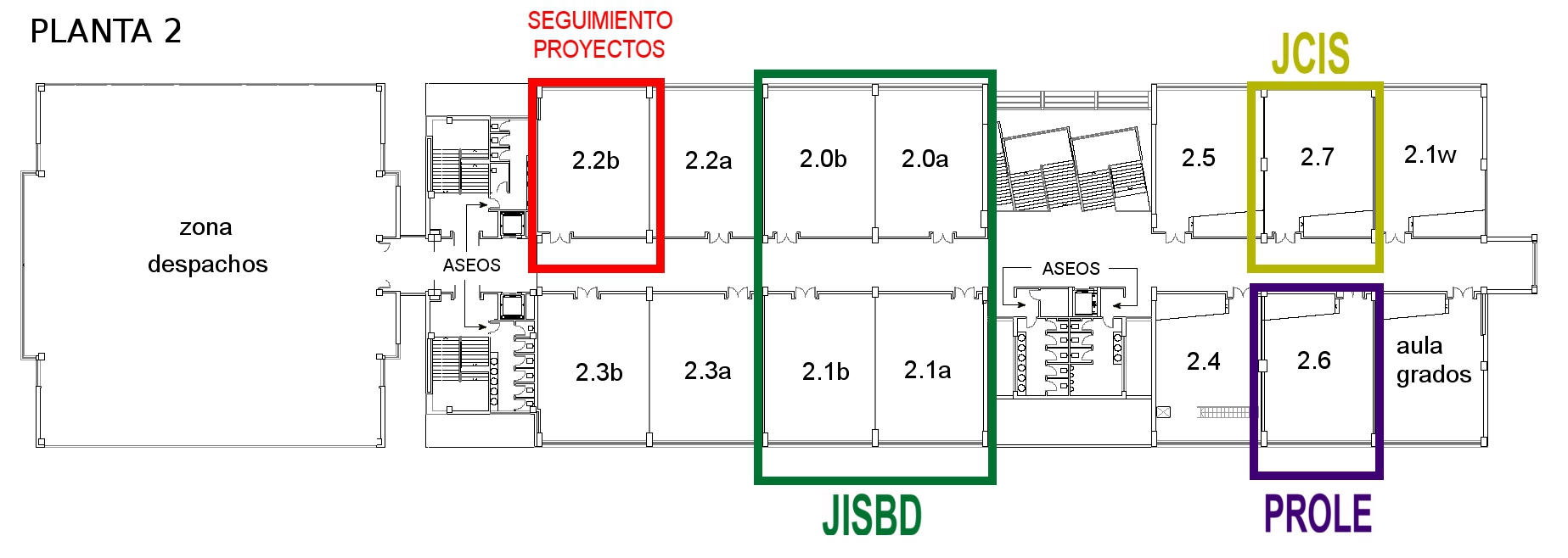 Plano de la planta 2 de la Facultad de Informática